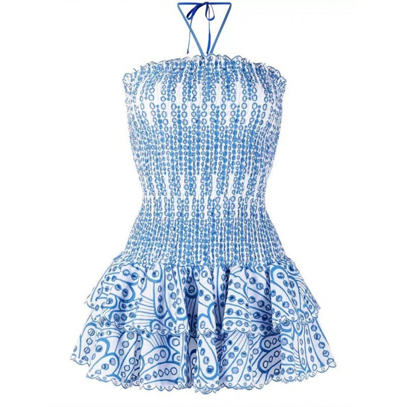 Blue Ruffle zomerse Mini-jurk